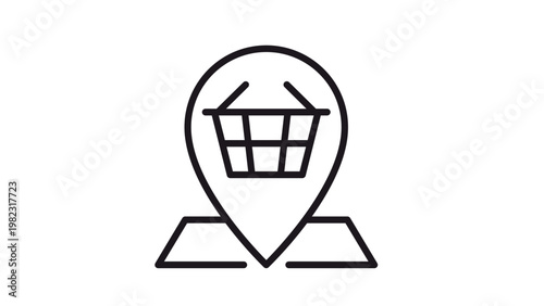 Canvastavla Shopping basket location map pin vector icon illustration