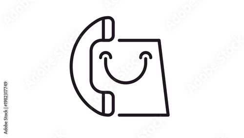 Black vector icon illustration of a telephone handset combined with a shopping bag, symbolizing phone orders, customer service, retail support, and telemarketing in a minimalist line art style.