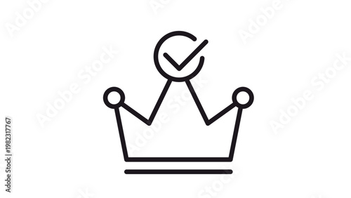 Premium Quality Crown Icon with Checkmark Symbol, Black Vector Illustration of Verified Excellence, Success, and Leadership, Minimalist Scalable Graphic for Business, Web Design, and Branding.