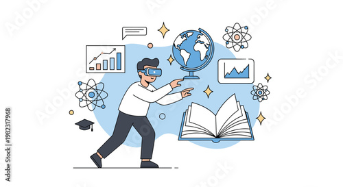 Interactive learning through virtual reality technology allowing students to explore science and geography in an immersive way.