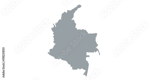 A gray silhouette depicts the geographical shape of the country of colombia on white high quality