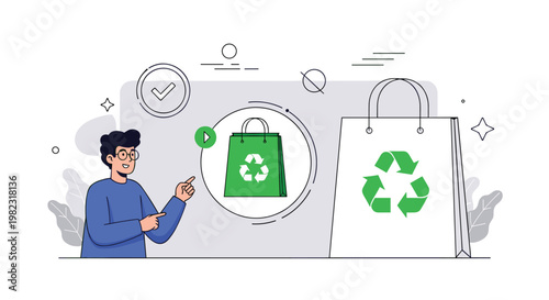 Environmentally friendly shopping concept with a consumer choosing products with sustainable and recyclable packaging.