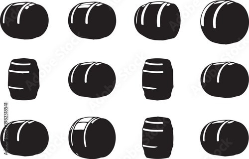 Set of diverse water wave icons featuring different flow styles and shapes isolated on white background for graphic design and web usage