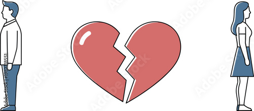 Broken Heart and Separated Couple Icons Set Featuring Fractured Heart and Distant Figures for Websites, Apps, and Digital Media