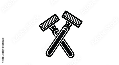 Two crossed safety razors depicted in a stark black silhouette