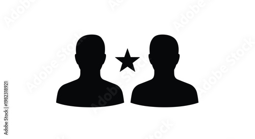 Two people facing each other with a star minimalist silhouette