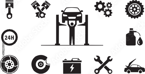 Painting and woodworking icon set. Vector pictograms of paintbrush, saw blade, craft, design, repair, workshop, tools, construction, labor, art, carpentry, build, work. Vector illustration isolated on