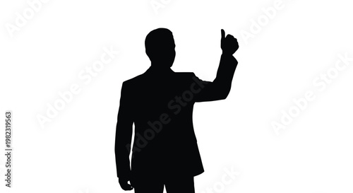 Silhouette of a confident businessman in a suit giving a thumbs up gesture, vector graphic design.