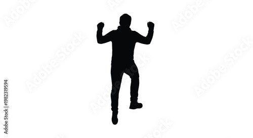 Dynamic vector graphic illustration of a triumphant man's silhouette expressing success or achievement