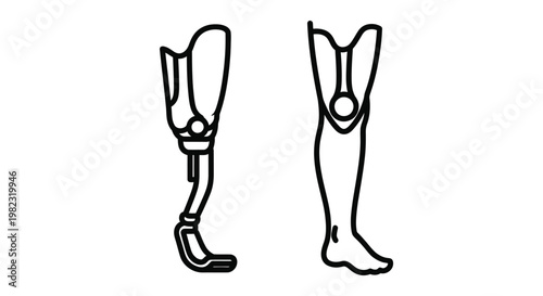 Two prosthetic legs shown in a simple black outline silhouette