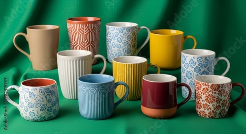 colorful cups and saucers