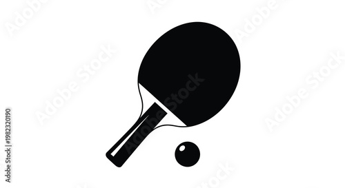 A minimalist black silhouette depicts a table tennis paddle and ball against a white background