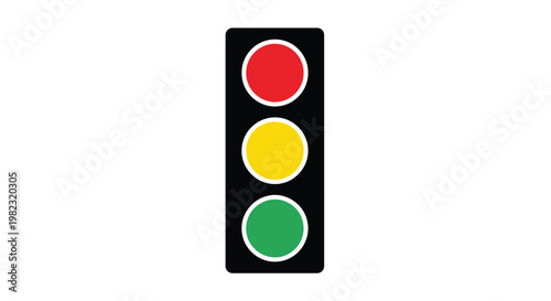 A vertical traffic signal displaying red yellow and green lights