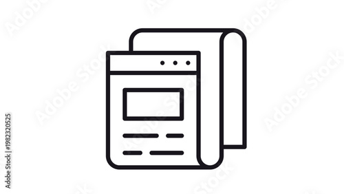 Minimalist black line vector icon of a folded newspaper or digital news article illustration, representing media, press, journalism, and information dissemination for web and print design.