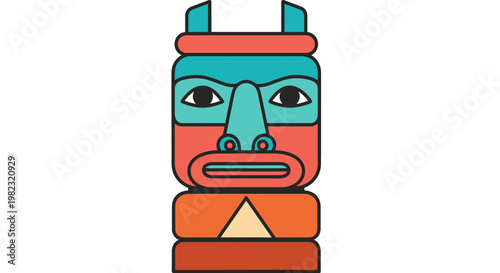 Stylized Colorful Totem Pole Graphic Illustration.