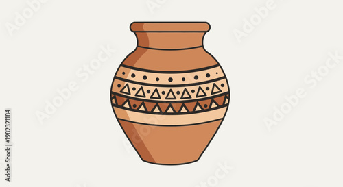 Decorative ceramic pot with geometric tribal patterns.