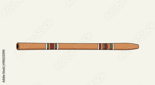 A detailed illustration of a wooden Indian flute isolated on a light background.