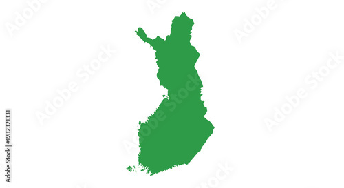 A solid green shape outlines the geographical form of finland against a white background high quality