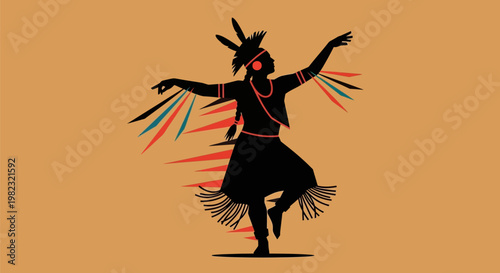 Silhouette of an Indigenous American Dancer in Traditional Attire.