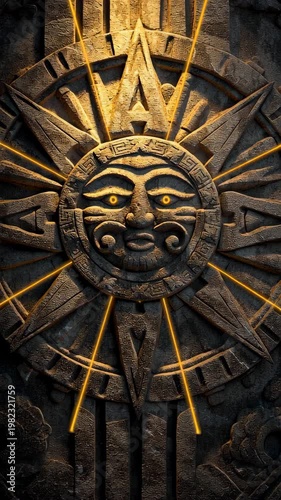 Intricate Sun Motif with Radiating Lines and Ancient Symbolism
