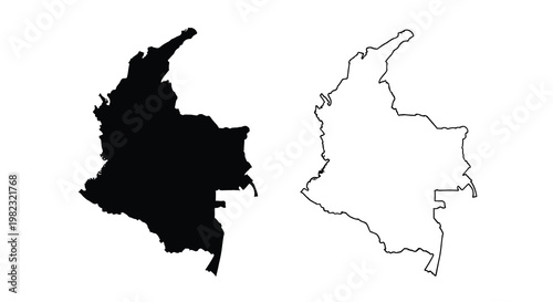 A black and white depiction of colombia s outline shown as both filled and hollow