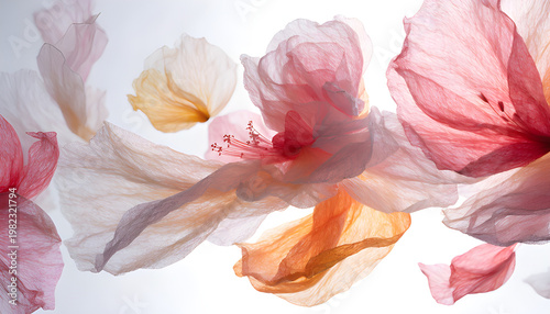 floating petals, soft motion effect, white gradient background, pastel tones, romantic luxury style