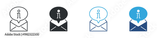 Information Email Icon Set, Inbox Notification and Support Concept, Message Alert and Communication Symbol, Vector Illustration