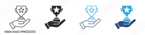 Achievement Trophy Icon Set, Success and Reward Concept, Winner Award and Recognition Symbol, Vector Illustration