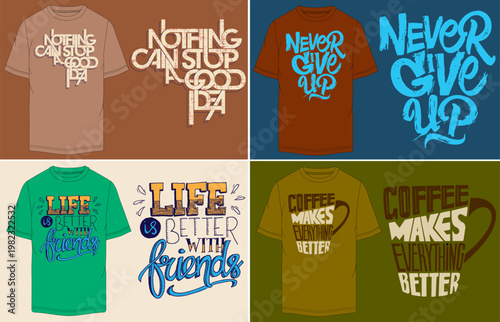 Inspirational typography t-shirt design collection, set of 4 motivational quote vectors, creative hand lettering for apparel and streetwear