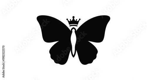 A striking black silhouette of a butterfly adorned with a regal crown