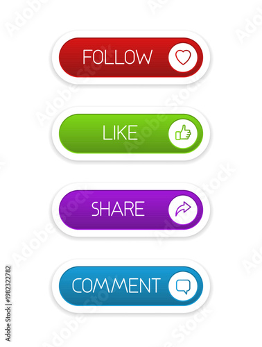 Social media call-to-action button set with the texts 