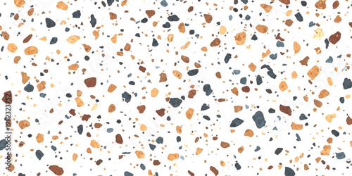 A detailed close-up shot showcasing a classic white terrazzo pattern with scattered stone chips