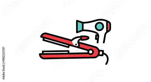 Styling tools hair straightener and hair dryer graphic illustration