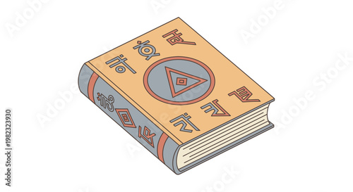Vintage magic spell book with esoteric symbols and ancient script illustration.