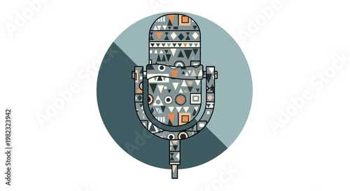 Creative microphone icon with geometric pattern design.