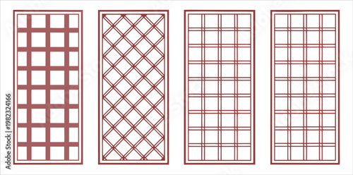 Window frame grid vector set isolated on white background. Classic pane and lattice designs for architecture and interior use. Editable line illustration for construction, renovation, and CAD projects