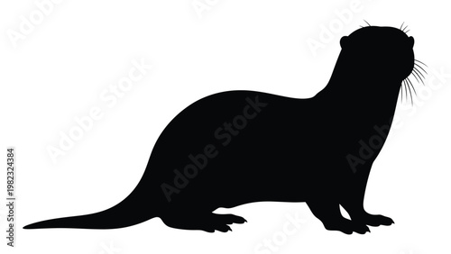 A black silhouette of a river otter in a walking or foraging pose