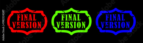 Final version grunge stamp set red green and blue rubber seal textures on black.