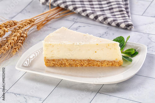 Slice of New York classic cheesecake