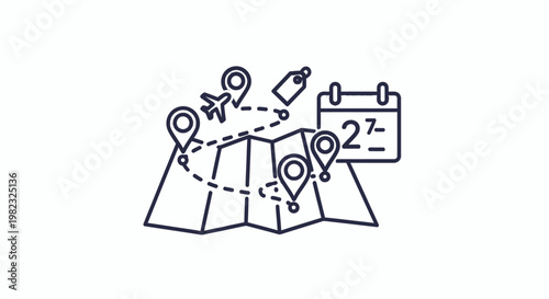 Travel planning concept with map airplane and calendar vector illustration