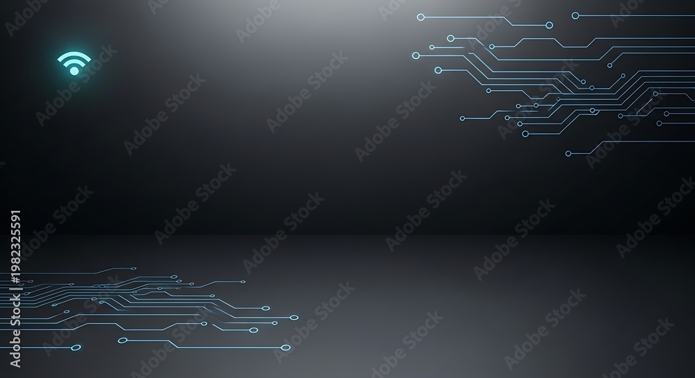 Fototapeta premium Glowing blue circuit board design with wifi symbol on dark background