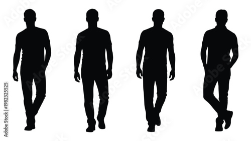 Four silhouetted men standing in a row facing forward with casual stances