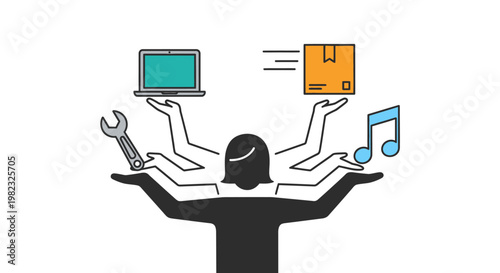Woman balancing technology and services concept illustration vector design