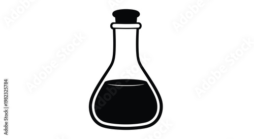 Simple black and white illustration of a glass bottle with a cork stopper