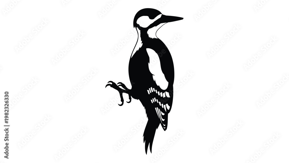 Fototapeta premium A striking black and white illustration of a woodpecker perched on a branch