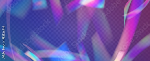 Iridescent Prism Background. Rainbow Light Leak Effect.  Lens Streaks On A Holographic Overlay With Abstract Glare And Sunlight. Iridescent Crystal Prism Background With Light.