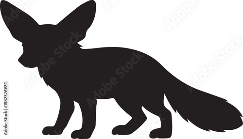 fennec fox silhouette at dusk minimalist flat design vector illustration
