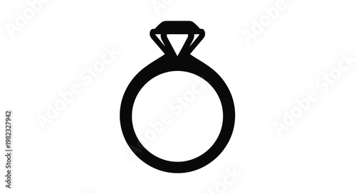 A simple black silhouette of a diamond engagement ring on a white background