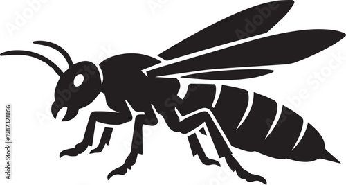 aggressive hornet silhouette stinging attack flat design vector illustration