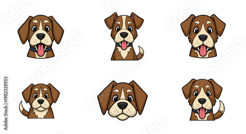 Cartoon dogs in various poses and expressions isolated on white background